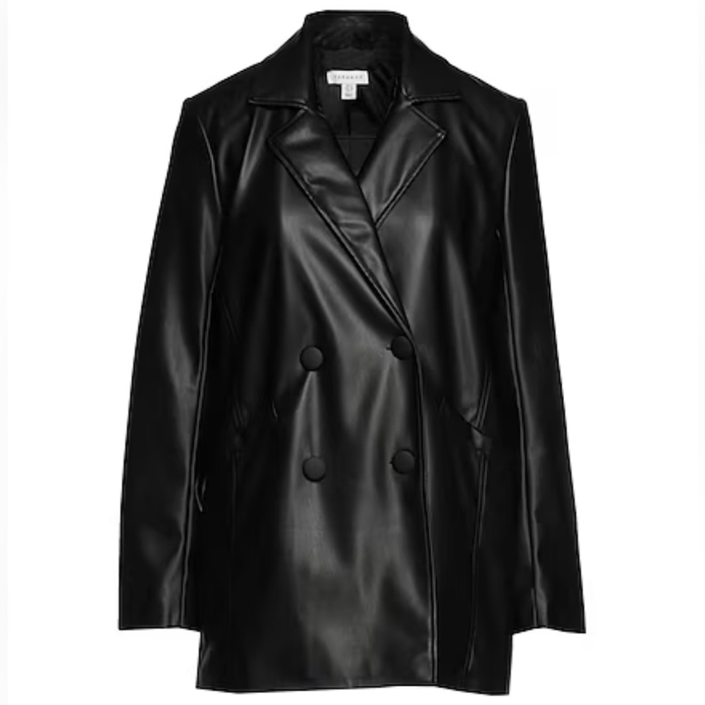 Topshop faux leather double breasted blazer